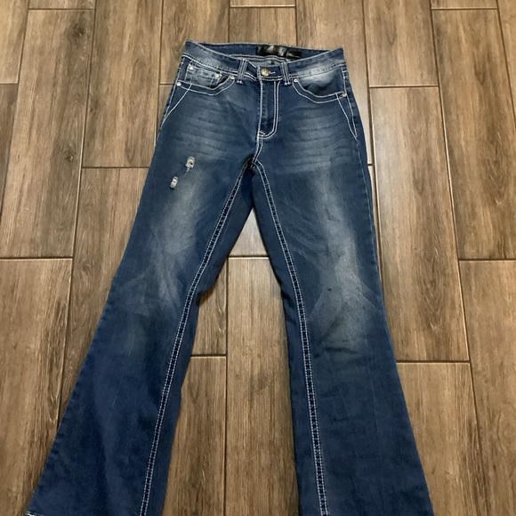 R3bel Jeans Woman’s 7/26Bootcut Denim Emblellished Stones Distressed - Picture 4 of 7